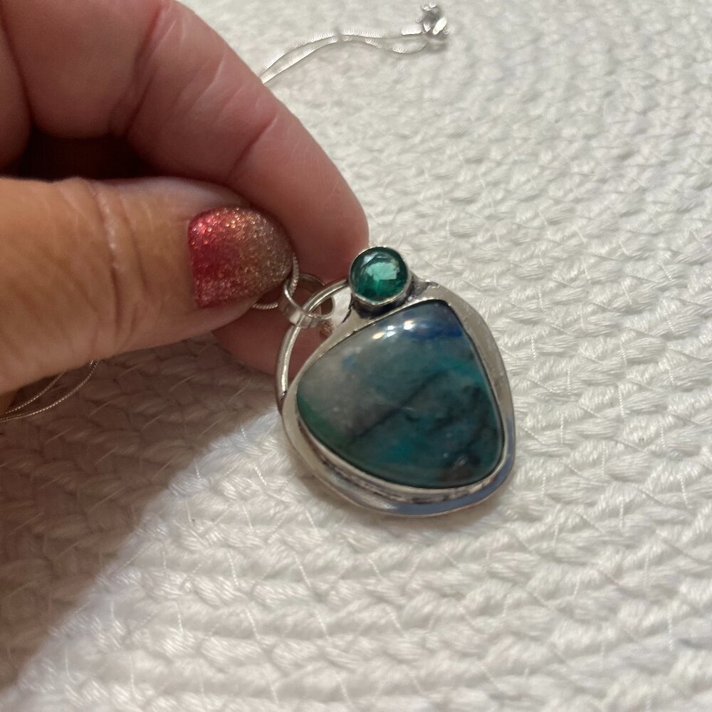 Beautiful QUANTUM QUATRO & GREEN TOPAZ Handmade Sterling 925 Pendant/Chain #634D